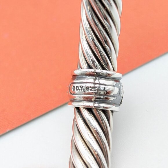 DAVID YURMAN Sterling Silver 7mm Classic Cable Station Black Diamond Bracelet - Picture 5 of 10